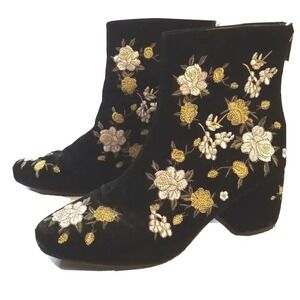 Forever 21 Topshop Womens Boots Sz 8 Black Velvet Floral Feminine Side Zip Shoes